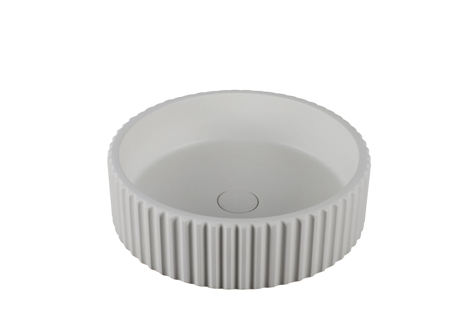 Navona Carysil Fluted Above Counter Concrete Basin 400 x 400 x 120mm Matte White