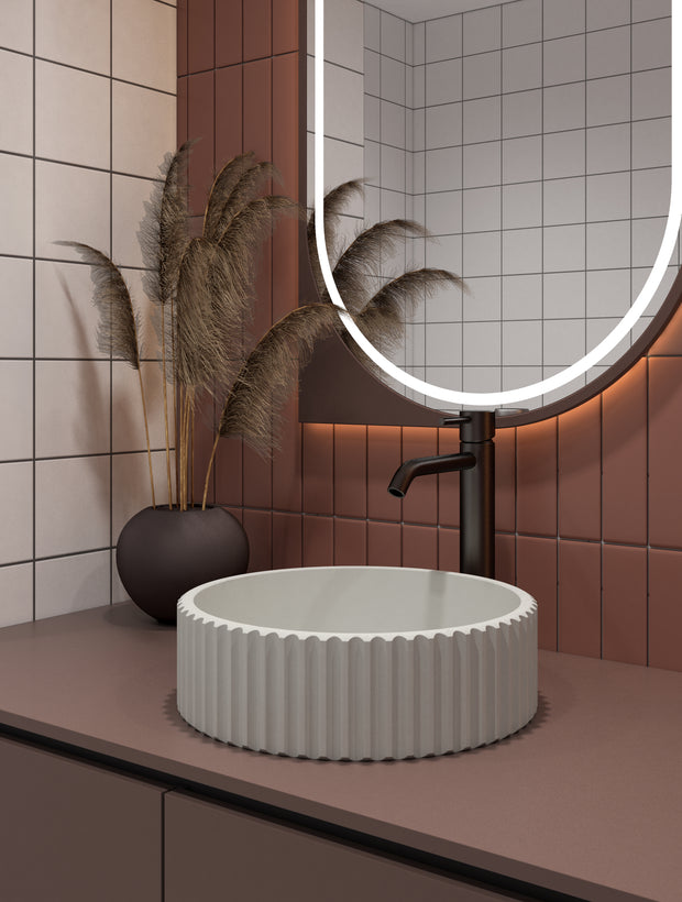 Navona Carysil Fluted Above Counter Concrete Basin 400 x 400 x 120mm Matte White