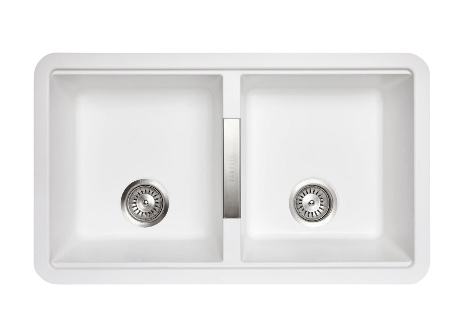 Navona CG2B 3322 Double Bowl Granite Sink 824 x 481 x 241mm Snova White