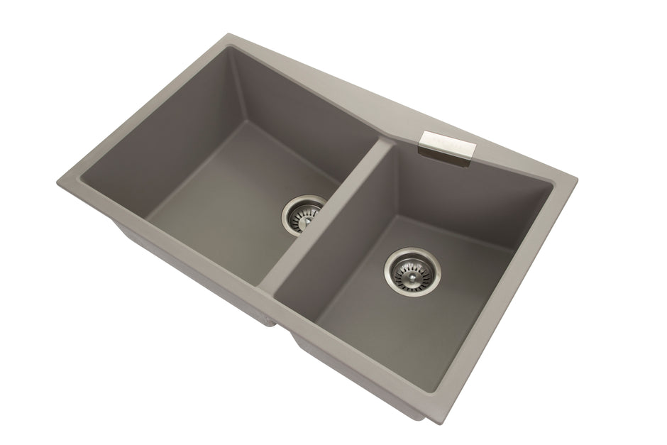 Navona CG2B 3322 Double Bowl Granite Sink 824 x 481 x 241mm Concrete Grey