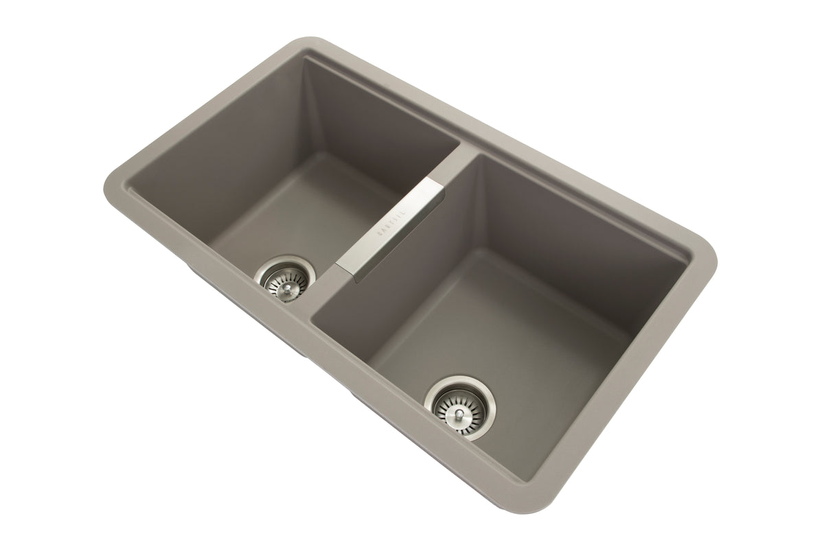 Navona CG2B 3322 Double Bowl Granite Sink 824 x 481 x 241mm Concrete Grey