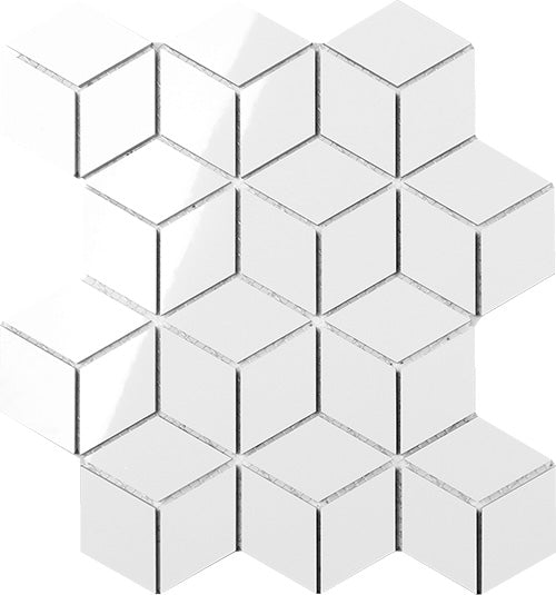 Polar Space White Diamond Cube Matt Ceramic Mosaic tile