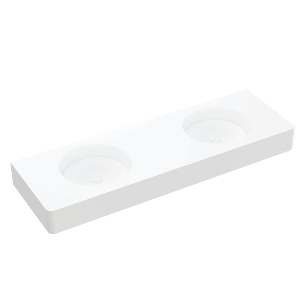Fienza Encanto 1400 Solid Surface Wall Basin, Double Bowl, Matte White wall hung vanity
