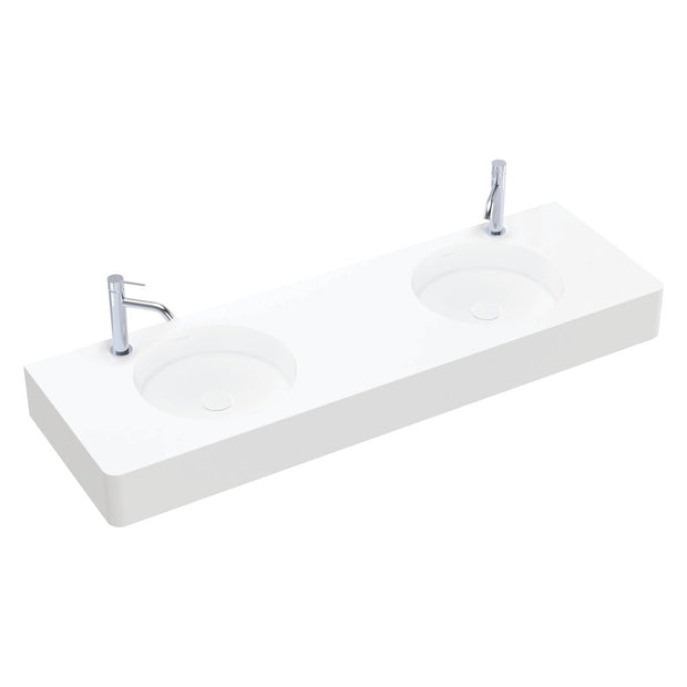 Fienza Encanto 1400 Solid Surface Wall Basin, Double Bowl, Matte White wall hung vanity
