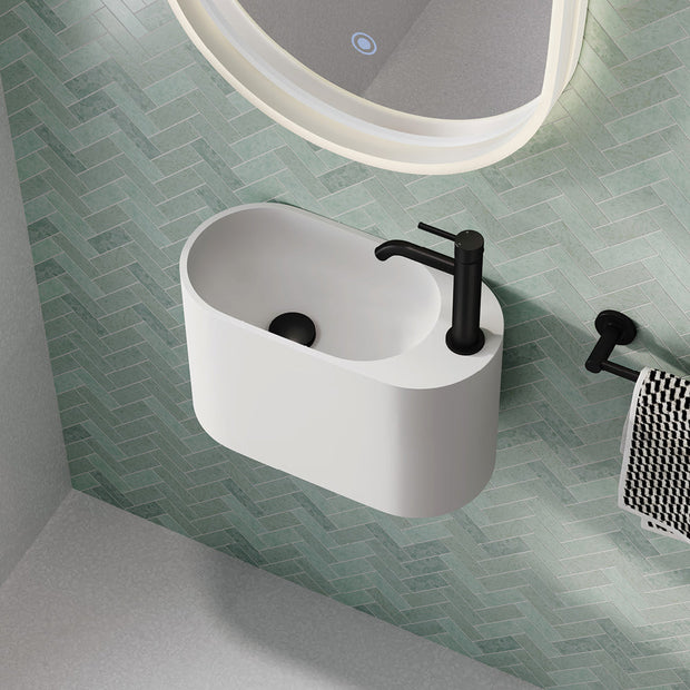 Fienza Ari Solid Surface Wall Basin, Matte White wall hung vanity
