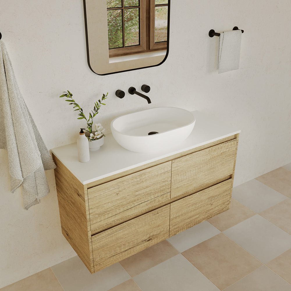 Nero Solid Surface Above Counter Basin, Matte White