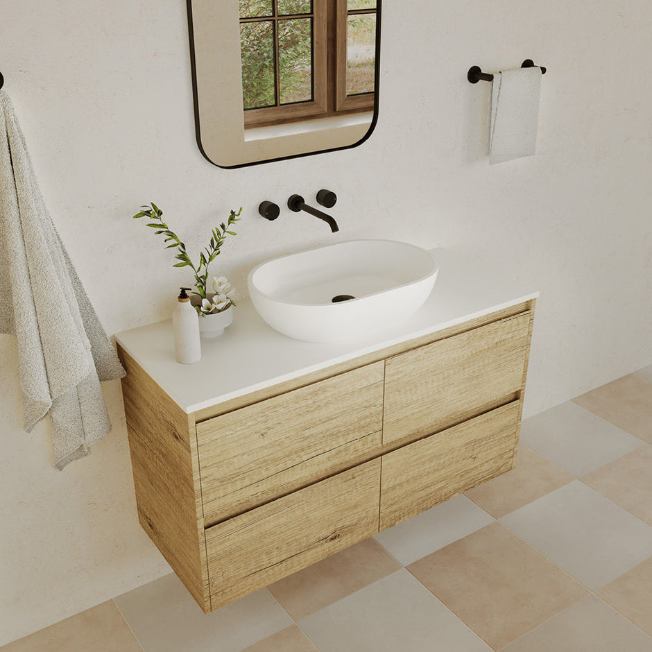 Nero Solid Surface Above Counter Basin, Matte White