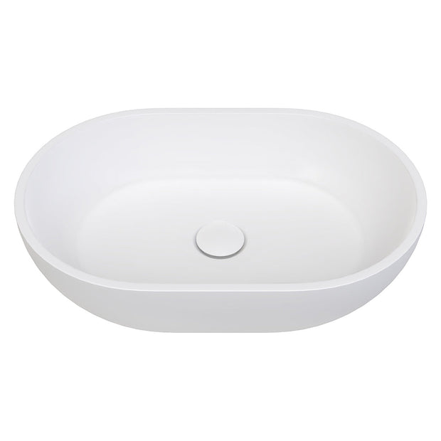 Nero Solid Surface Above Counter Basin, Matte White in Matte White