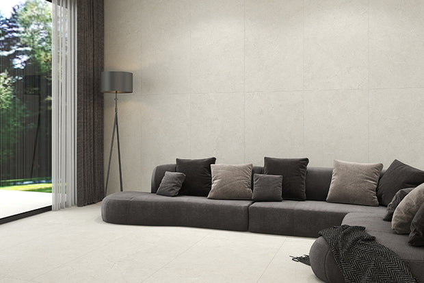 Cairo Artic Limestone Look Porcelain Tiles in a room setting