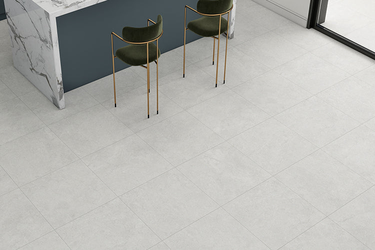 Cairo Perla Limestone Look Porcelain Tiles in a room setting