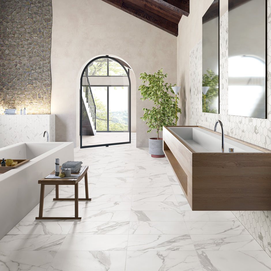 Charme Platino 3D Porcelain Tiles in a room setting