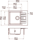 Navona Carysil City D100 Single Bowl Granite Sink with Drainer 650 x 500 x 200mm technical drawing