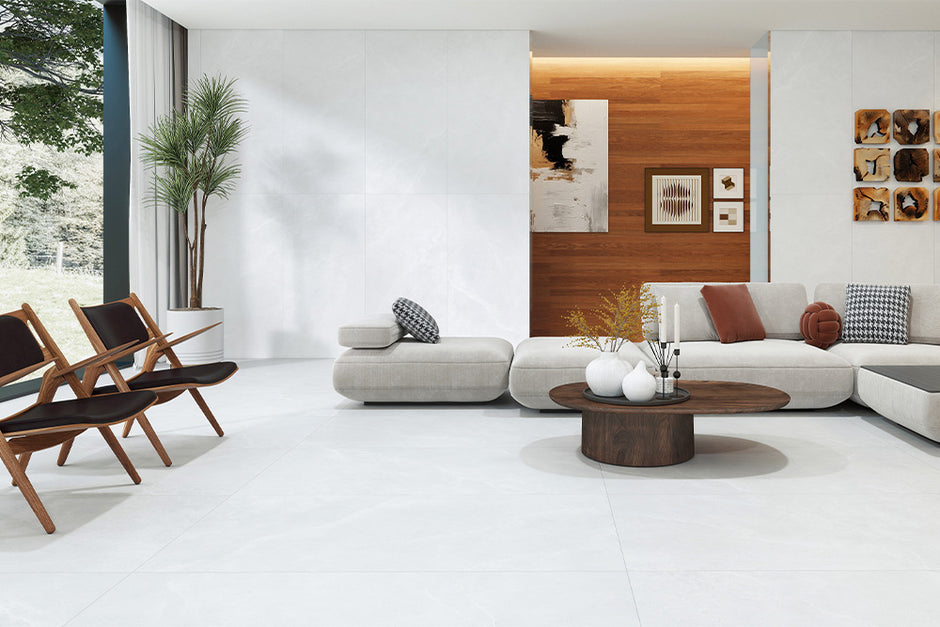 Skyline Cloudline Stone Look Porcelain Tiles in a room setting