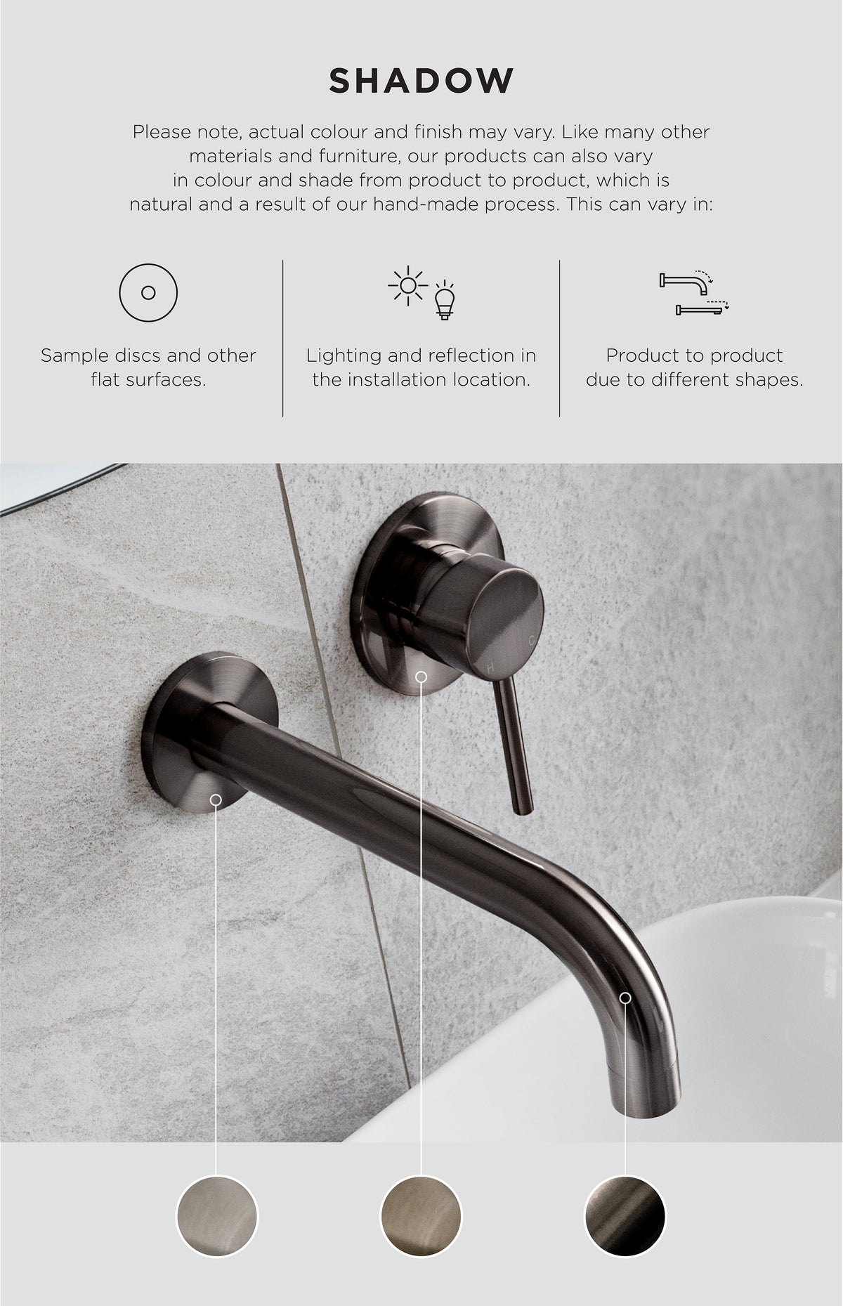 Round Wall Shower Curved Arm 400mm - Shadow Gunmetal