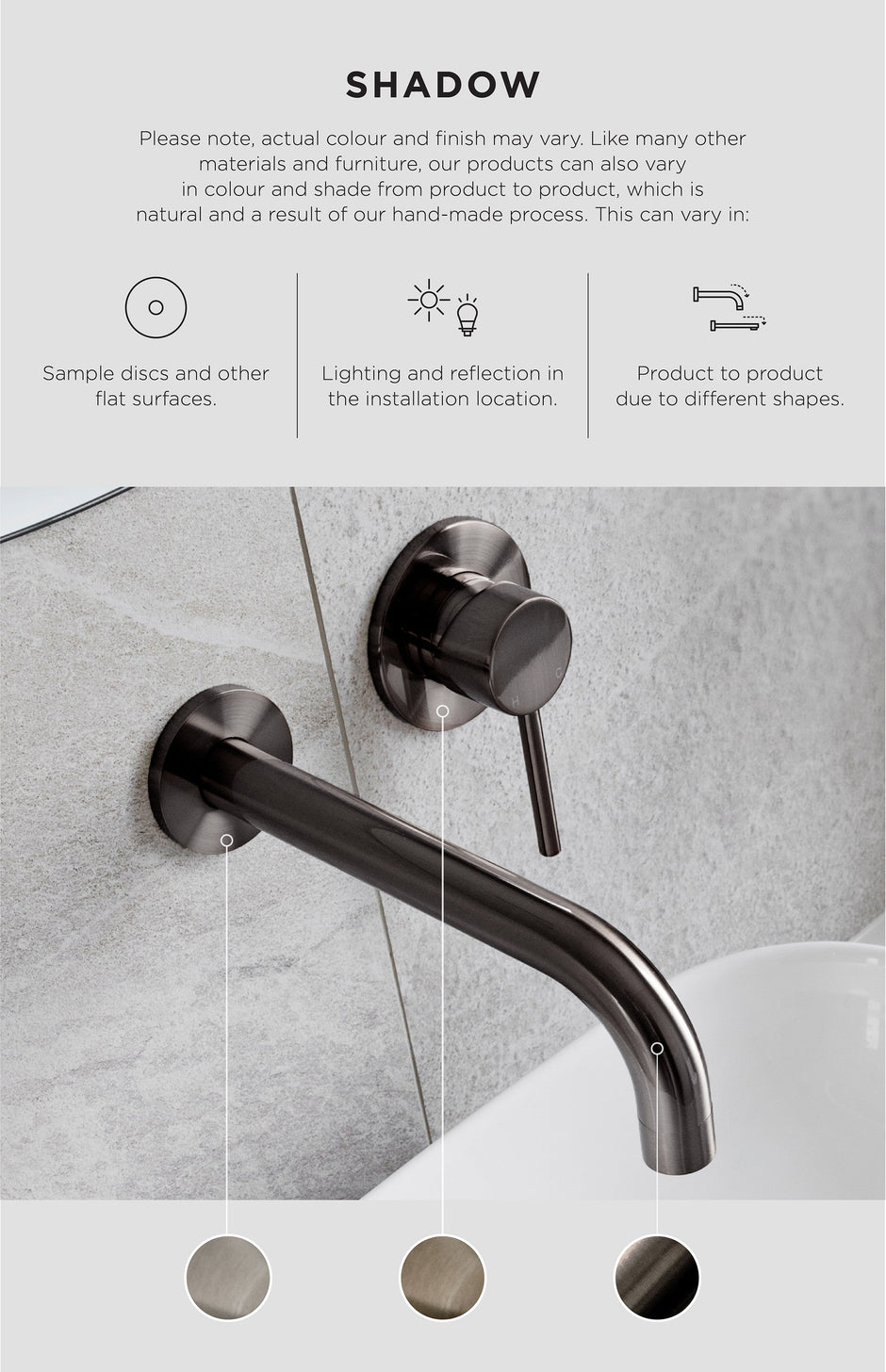 Round Wall Shower Curved Arm 400mm - Shadow Gunmetal