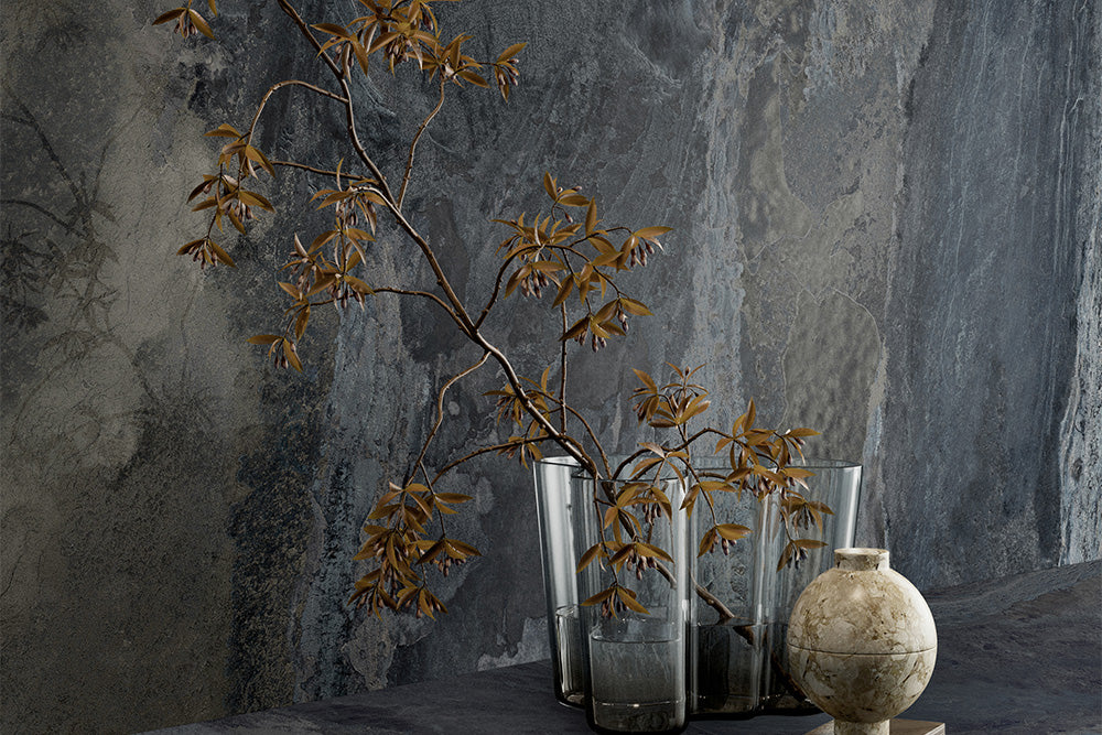 Cometal Nickel Metallic Look Porcelain Tiles in a room setting