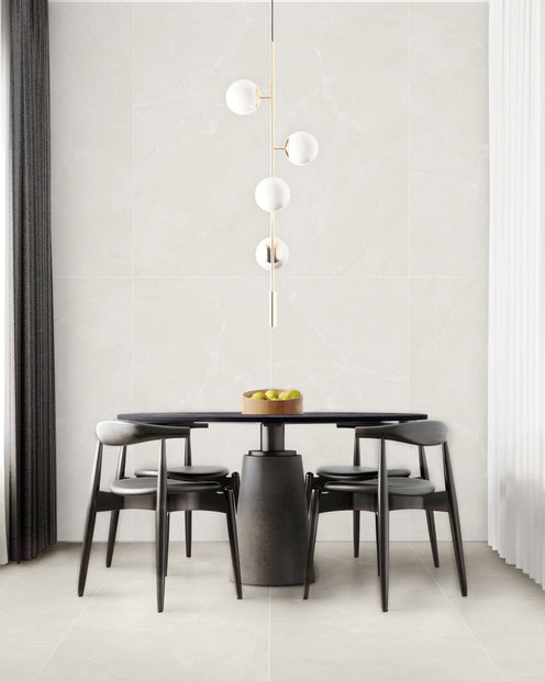 Grand Marble Crema Stella Polished Porcelain Tiles in a room setting