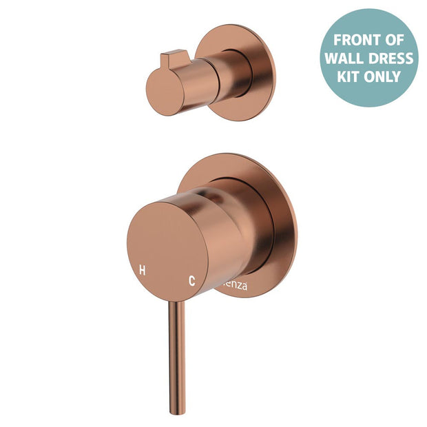 Kaya Wall Diverter Mixer Dress Kit, Small Round Plates - Trim Kit Only in Brushed Copper