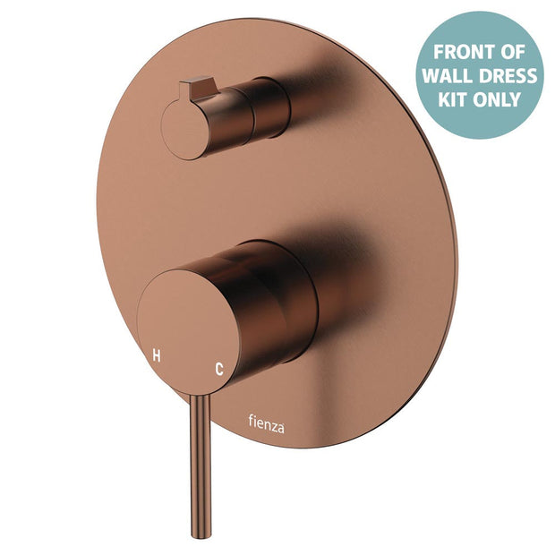 Kaya Wall Diverter Mixer Dress Kit, Large Round Plate - Trim Kit Only in Brushed Copper