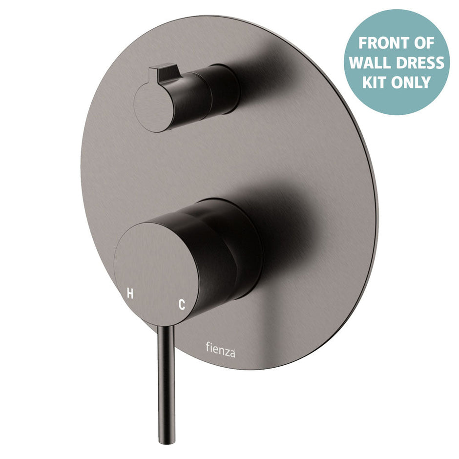 Kaya Wall Diverter Mixer Dress Kit, Large Round Plate - Trim Kit Only in Gun Metal