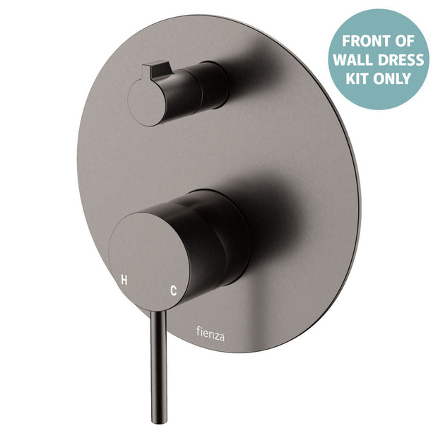 Kaya Wall Diverter Mixer Dress Kit, Large Round Plate - Trim Kit Only in Gun Metal