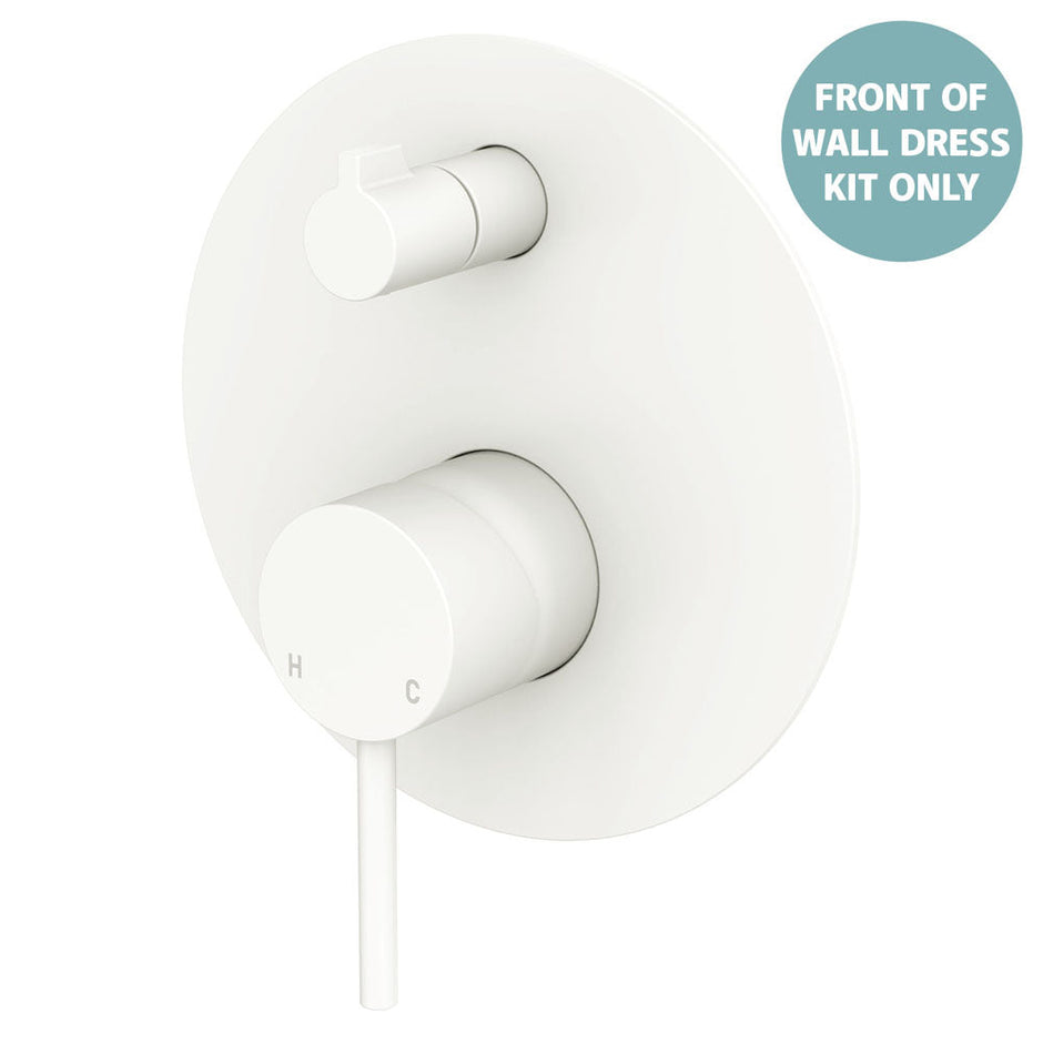 Kaya Wall Diverter Mixer Dress Kit, Large Round Plate - Trim Kit Only in Matte White