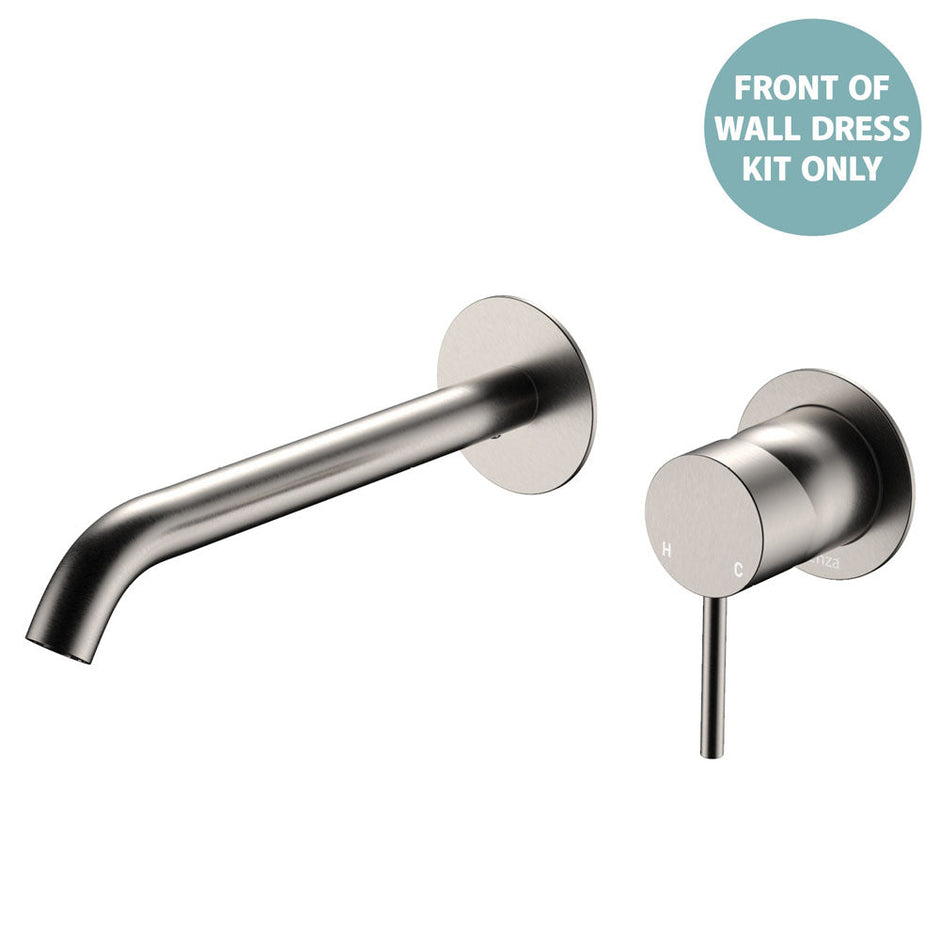 Kaya Basin/Bath Wall Mixer Dress Kit, Round Plates, 200mm Outlet - Trim Kit Only in Brushed Nickel