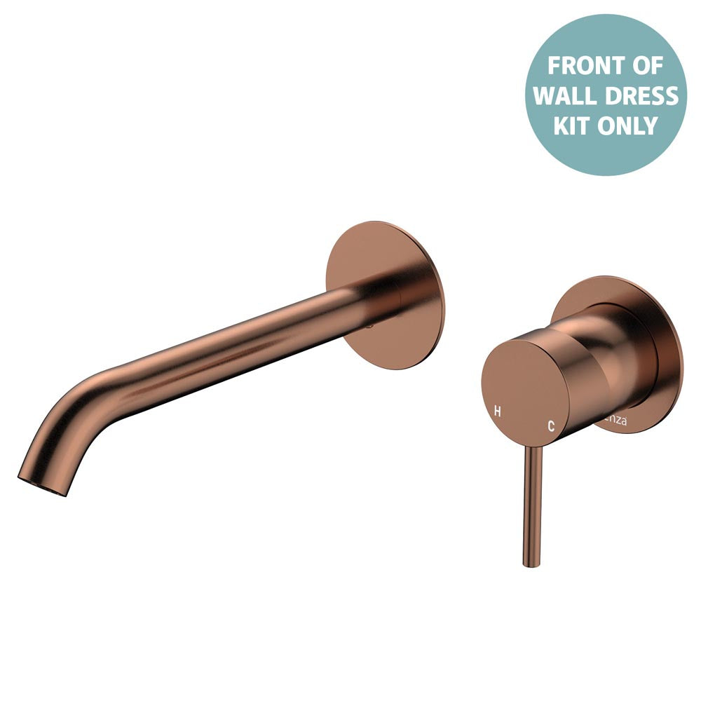Kaya Basin/Bath Wall Mixer Dress Kit, Round Plates, 200mm Outlet - Trim Kit Only in Brushed Copper