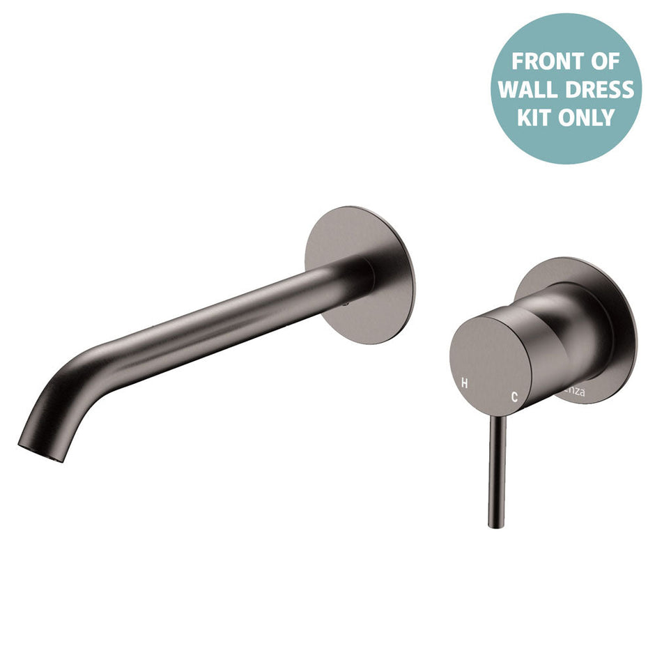 Kaya Basin/Bath Wall Mixer Dress Kit, Round Plates, 200mm Outlet - Trim Kit Only in Gun Metal
