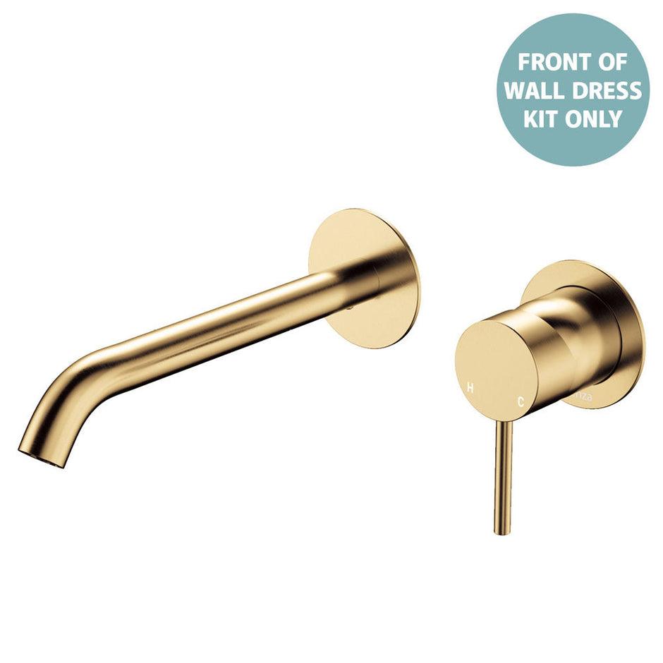 Kaya Basin/Bath Wall Mixer Dress Kit, Round Plates, 200mm Outlet - Trim Kit Only in Urban Brass
