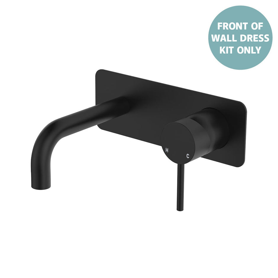 Kaya Basin/Bath Wall Mixer Dress Kit, Rectangular Plate, 130mm Outlet - Trim Kit Only in Matte Black