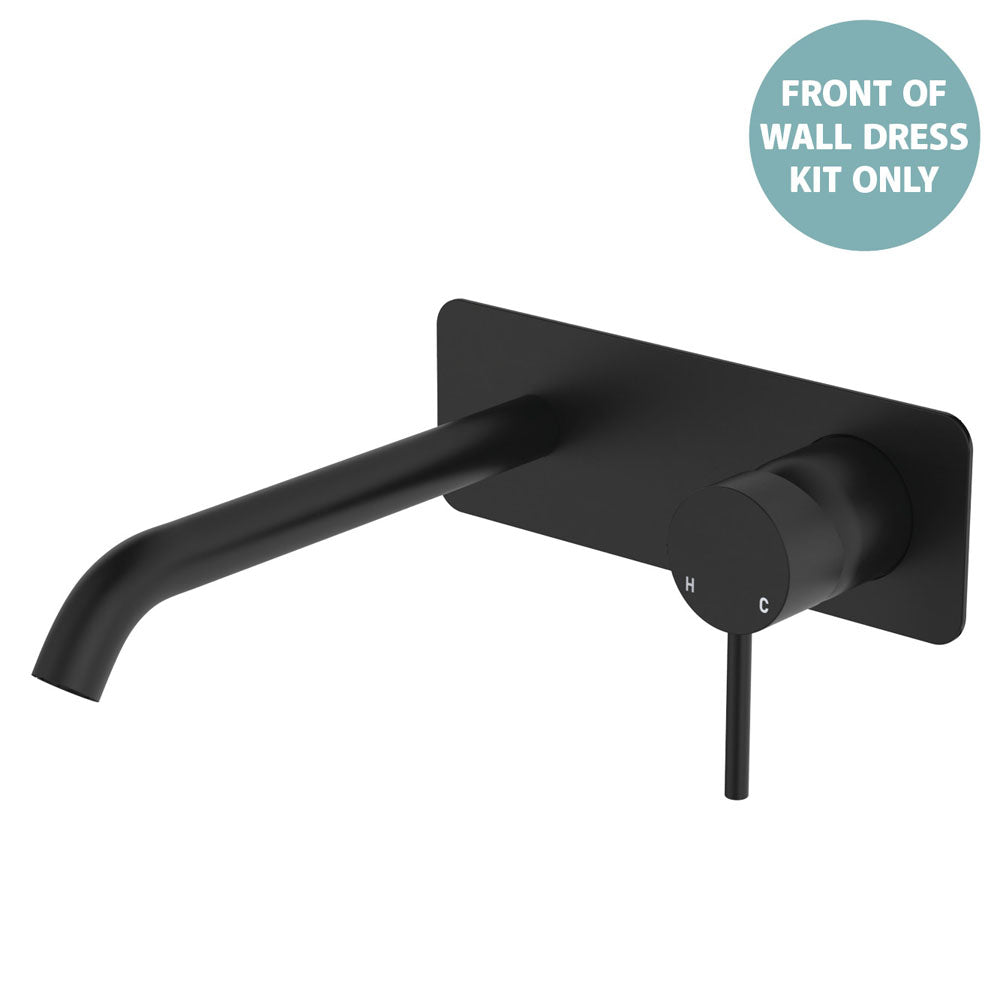 Kaya Basin/Bath Wall Mixer Dress Kit, Rectangular Plate, 200mm Outlet - Trim Kit Only in Matte Black
