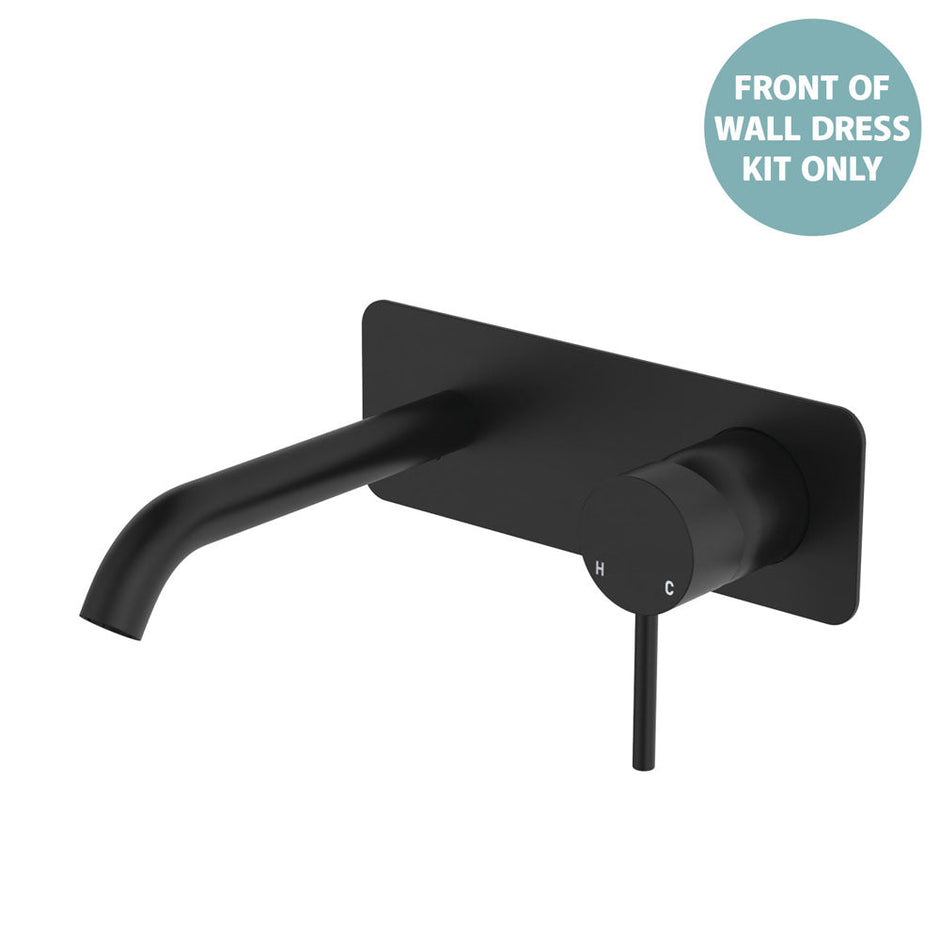Kaya Basin/Bath Wall Mixer Dress Kit, Rectangular Plate, 160mm Outlet - Trim Kit Only in Matte Black