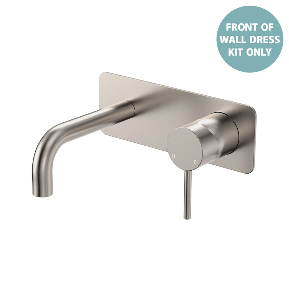 Kaya Basin/Bath Wall Mixer Dress Kit, Rectangular Plate, 130mm Outlet - Trim Kit Only in Brushed Nickel