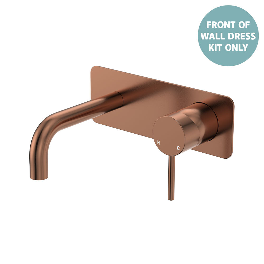 Kaya Basin/Bath Wall Mixer Dress Kit, Rectangular Plate, 130mm Outlet - Trim Kit Only in Brushed Copper