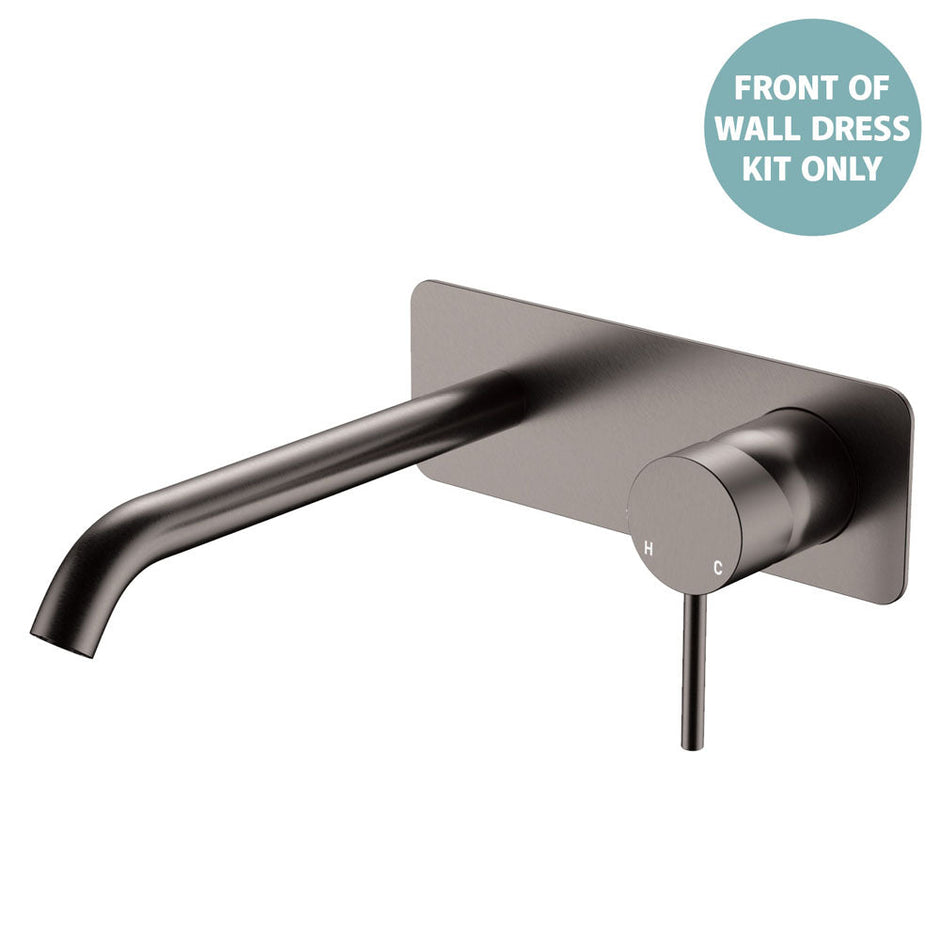 Kaya Basin/Bath Wall Mixer Dress Kit, Rectangular Plate, 200mm Outlet - Trim Kit Only in Gun Metal