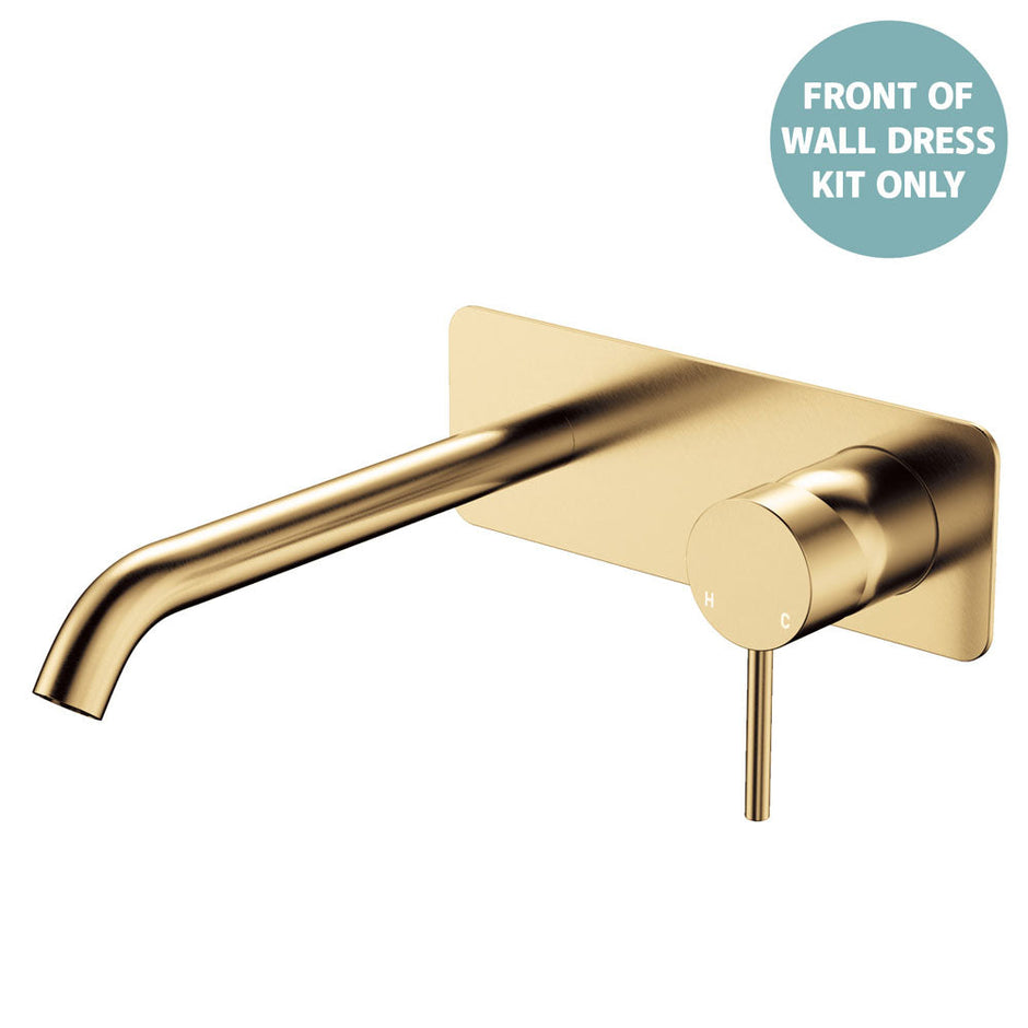 Kaya Basin/Bath Wall Mixer Dress Kit, Rectangular Plate, 200mm Outlet - Trim Kit Only in Urban Brass