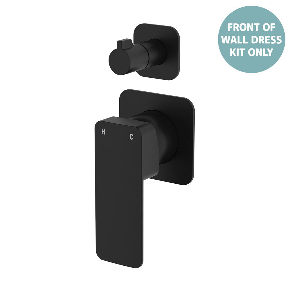 Tono Wall Diverter Mixer Dress Kit, Square Plates - Trim Kit Only in Matte Black