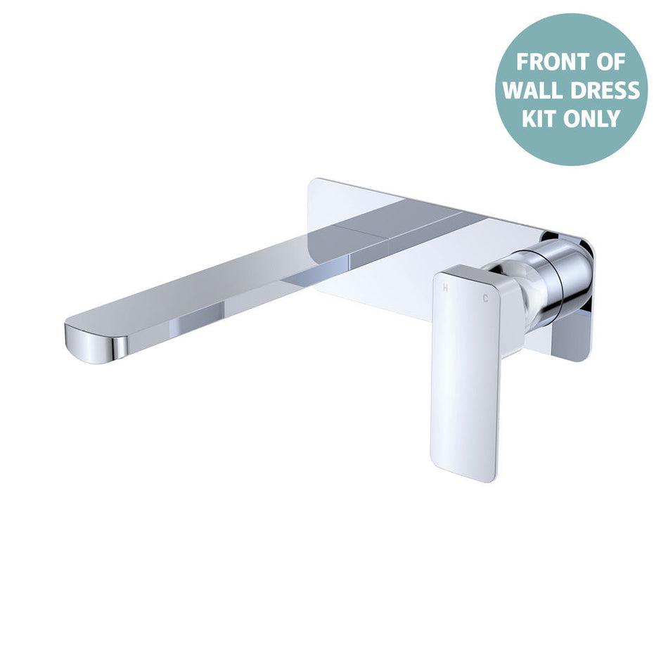 Tono Wall Basin/Bath Mixer Set Dress Kit, Rectangular Plate, 200mm Outlet - Trim Kit Only in Chrome