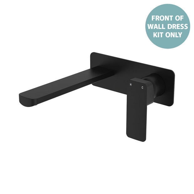 Tono Wall Basin/Bath Mixer Set Dress Kit, Rectangular Plate, 200mm Outlet - Trim Kit Only in Matte Black