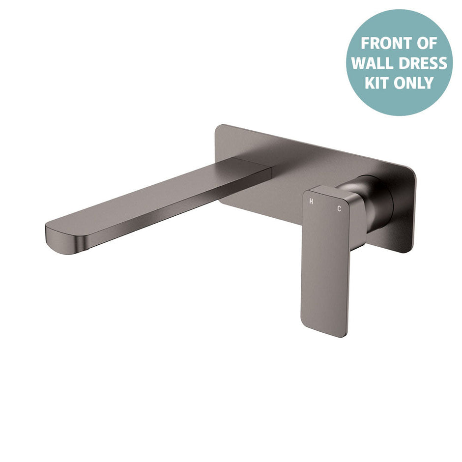 Tono Wall Basin/Bath Mixer Set Dress Kit, Rectangular Plate, 200mm Outlet - Trim Kit Only in Gun Metal