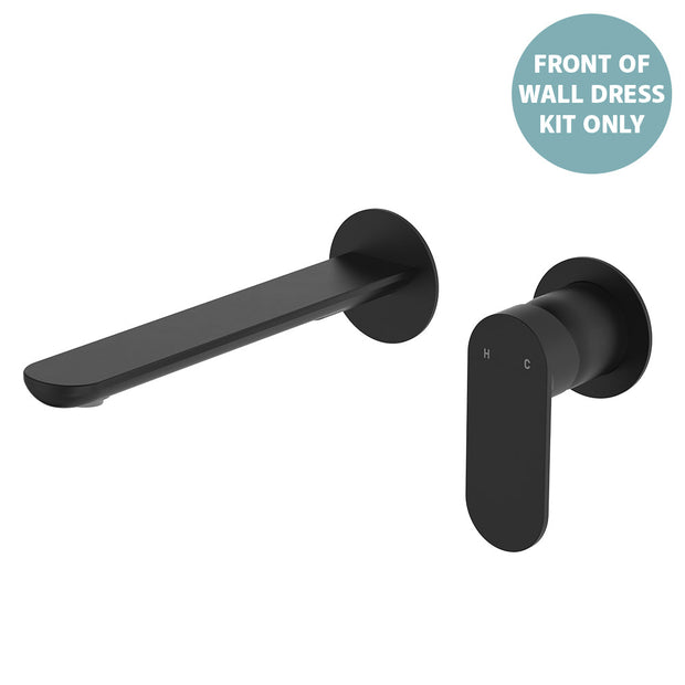 Empire Slim Basin/Bath Wall Mixer Set Dress Kit, Round Plates, 200mm Outlet - Trim Kit Only in Matte Black