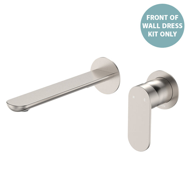 Empire Slim Basin/Bath Wall Mixer Set Dress Kit, Round Plates, 200mm Outlet - Trim Kit Only in Brushed Nickel