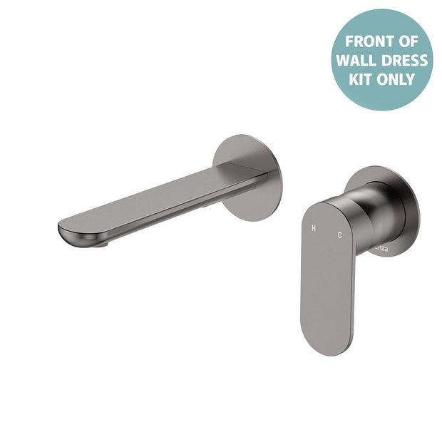Empire Slim Basin/Bath Wall Mixer Set Dress Kit, Round Plates, 200mm Outlet - Trim Kit Only in Gun Metal