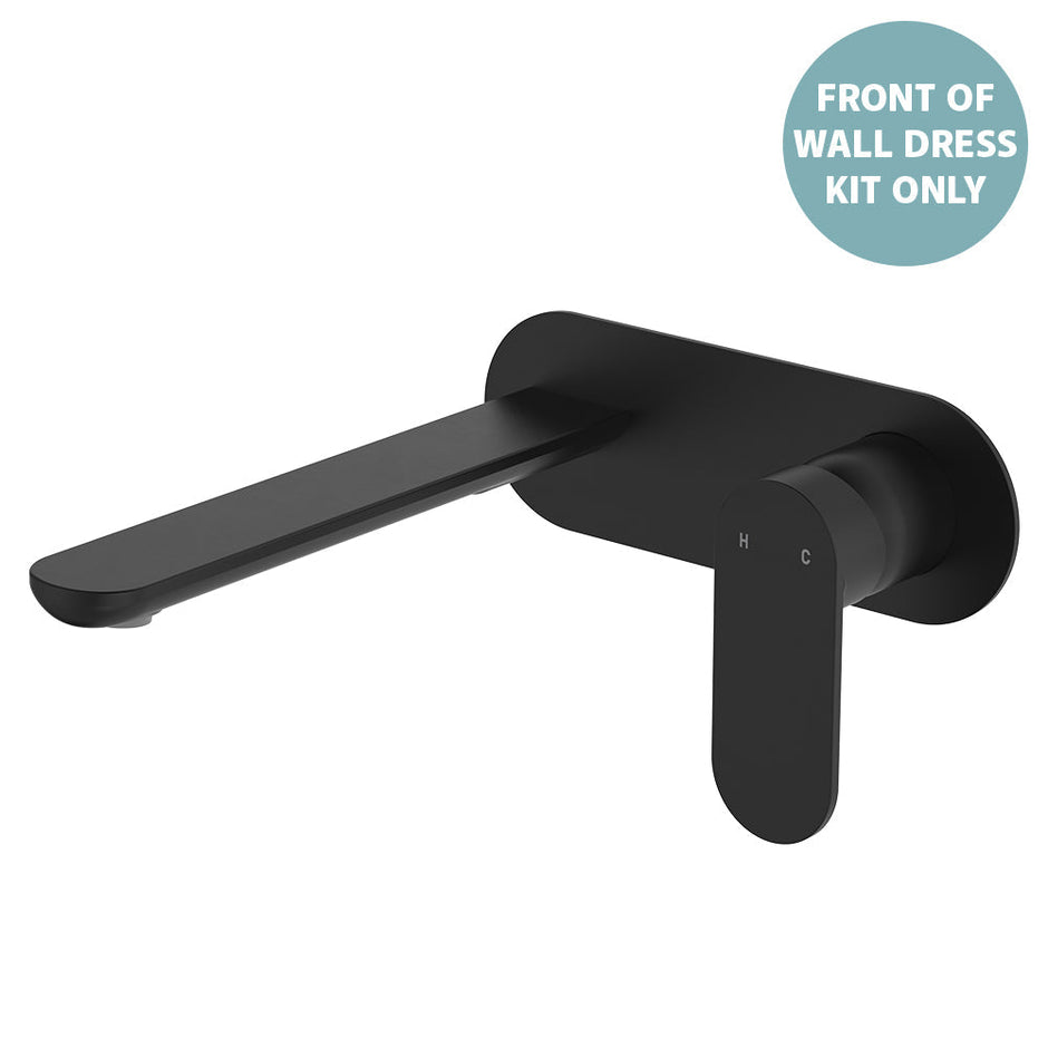 Empire Slim Basin/Bath Wall Mixer Set Dress Kit, Oval Plate, 200mm Outlet - Trim Kit Only in Matte Black