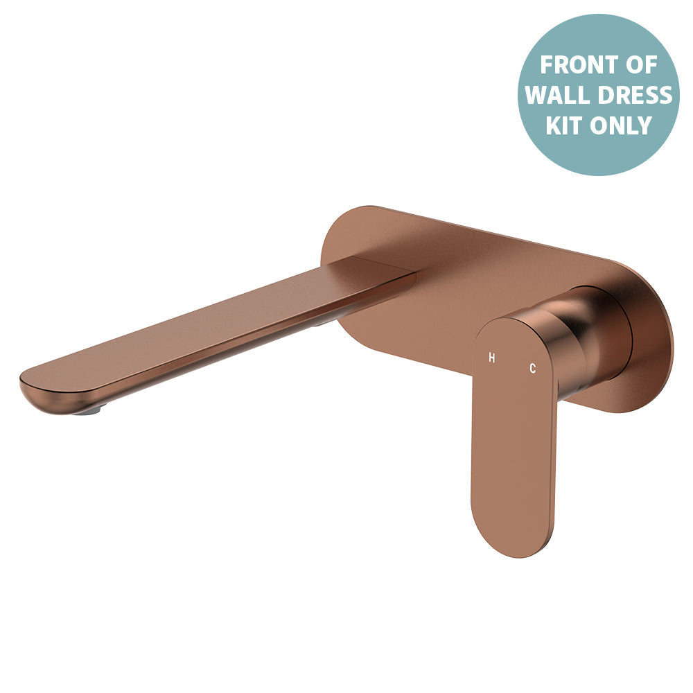 Empire Slim Basin/Bath Wall Mixer Set Dress Kit, Oval Plate, 200mm Outlet - Trim Kit Only in Brushed Copper