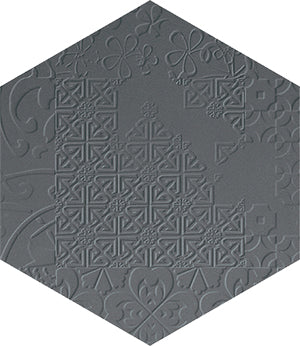 Durastone Steel Grey Natural Porcelain Tiles 3D Relief Classico Hexagon 300x260mm tile