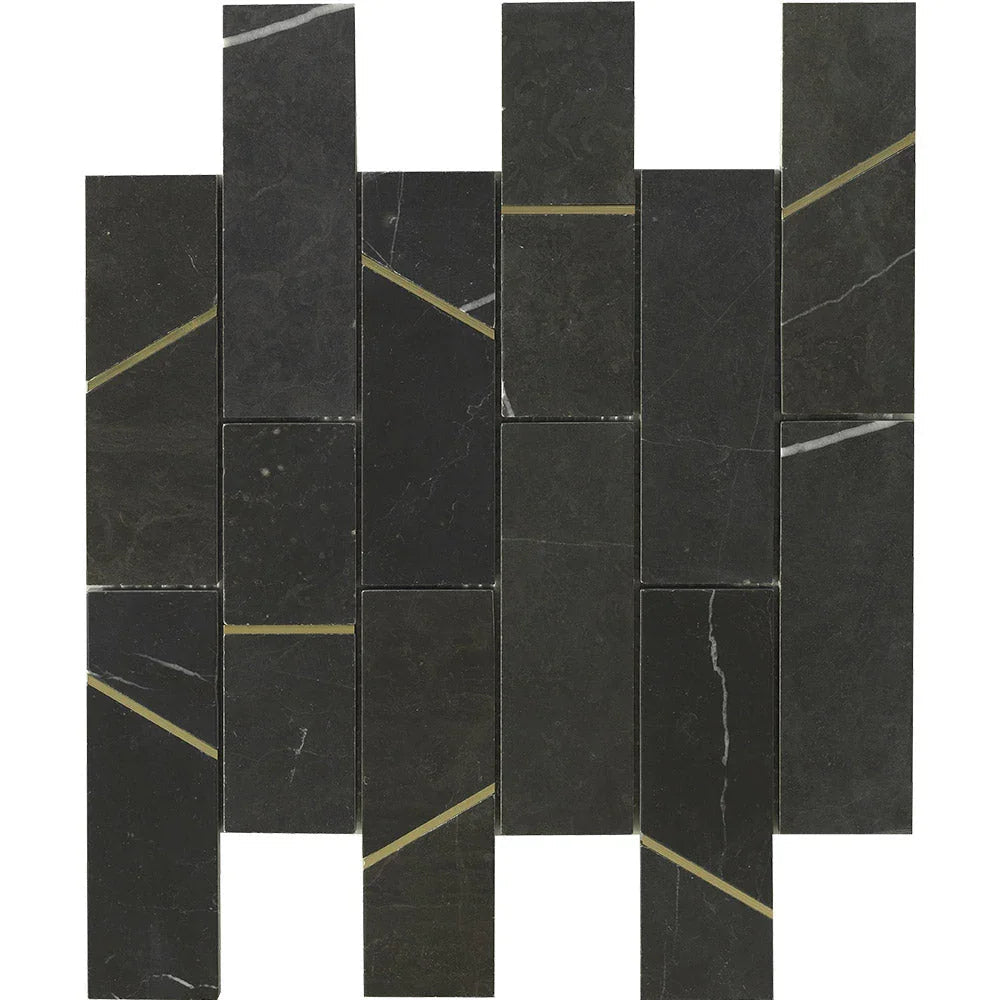 Deco Nero Marquina Barres Marble Mosaic tile