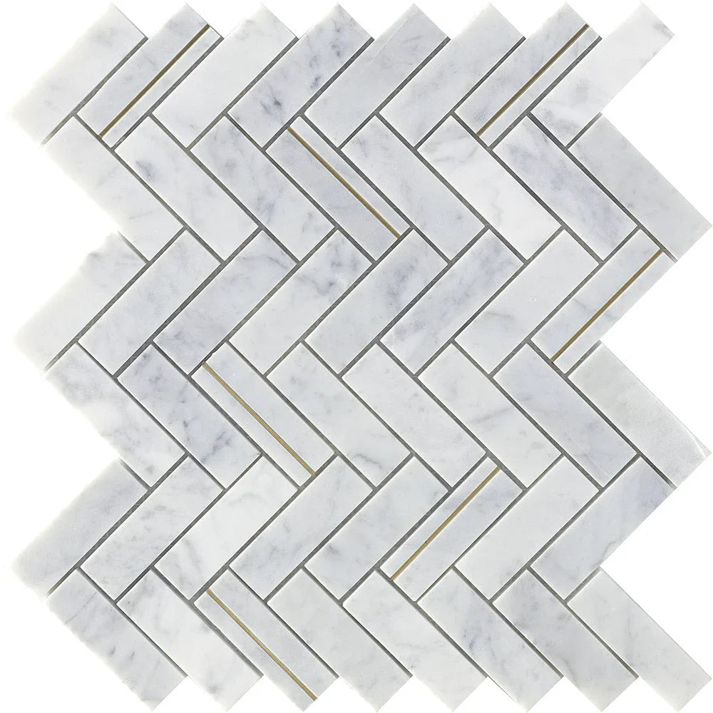 Deco Carrara Herringbone Marble Mosaic tile