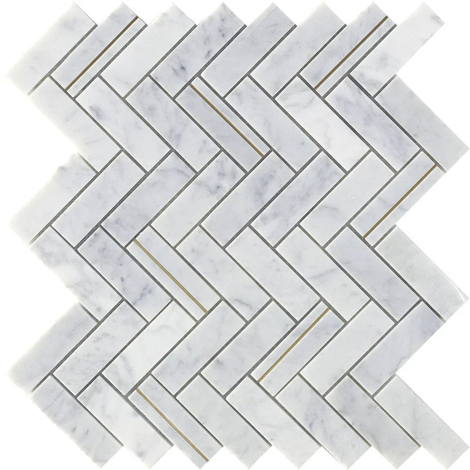 Deco Carrara Herringbone Marble Mosaic tile